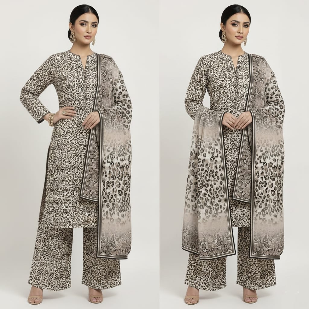 A-44 Khaddar 3pc Digital Printed Suit With Digital Printed Khaddar Dupatta