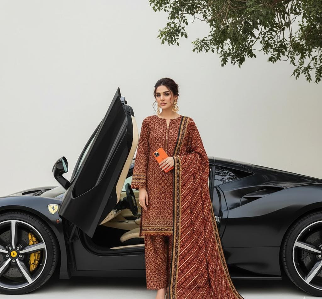 A-45 Khaddar 3pc Digital Printed Suit With Digital Printed Khaddar Dupatta