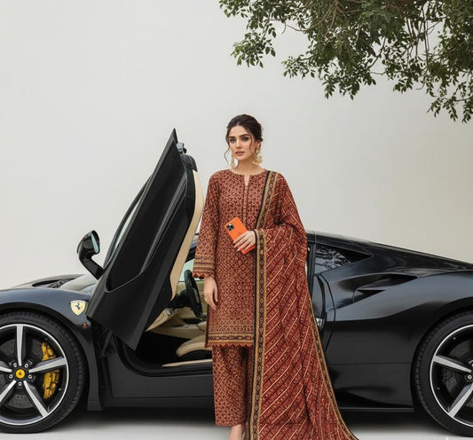 A-45 Khaddar 3pc Digital Printed Suit With Digital Printed Khaddar Dupatta